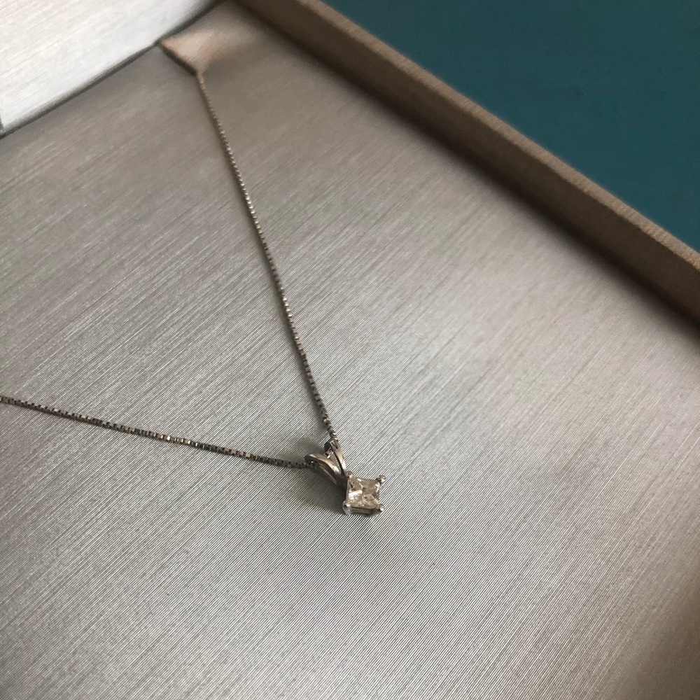 Princess Cut 1/7 CT Diamond Necklace 14k WG